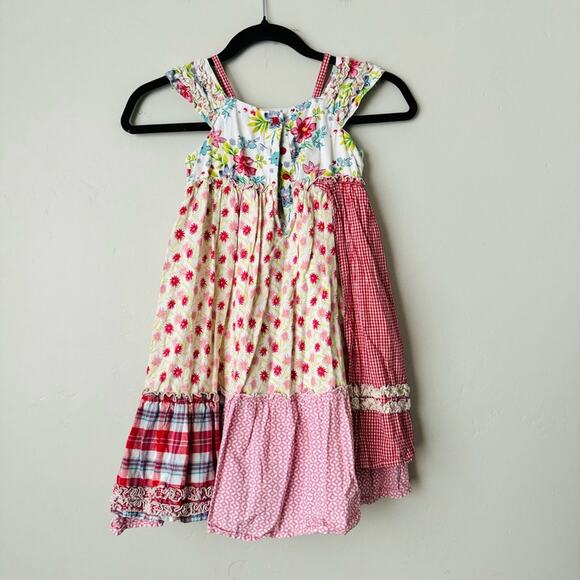 Lydia Jane Red Gingham Floral Patchwork Off the Shoulder Apron Dress kid 6 - Picture 7 of 9